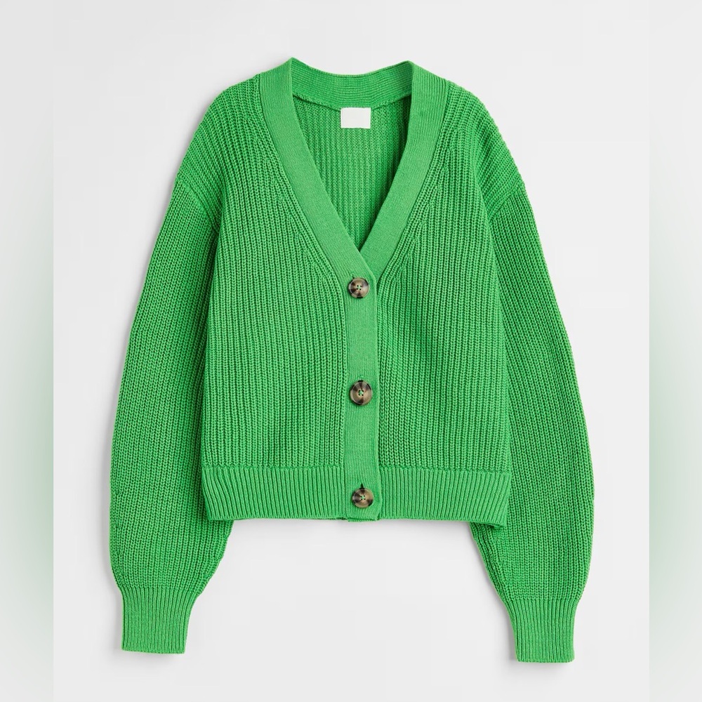 HM Rib-knit Cardigan Kelly Green Oversized Button Front Sweater XXL 10762646